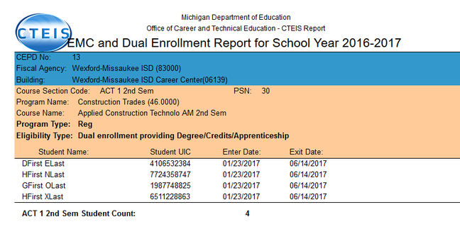 EMC and Dual Enrollment Report