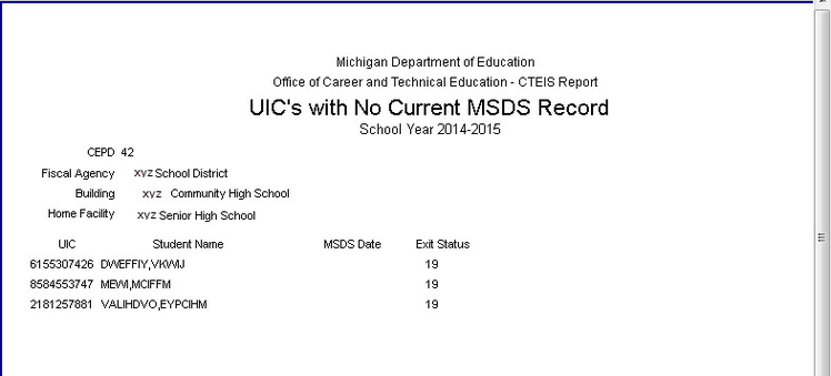 UIC with No Current MSDS